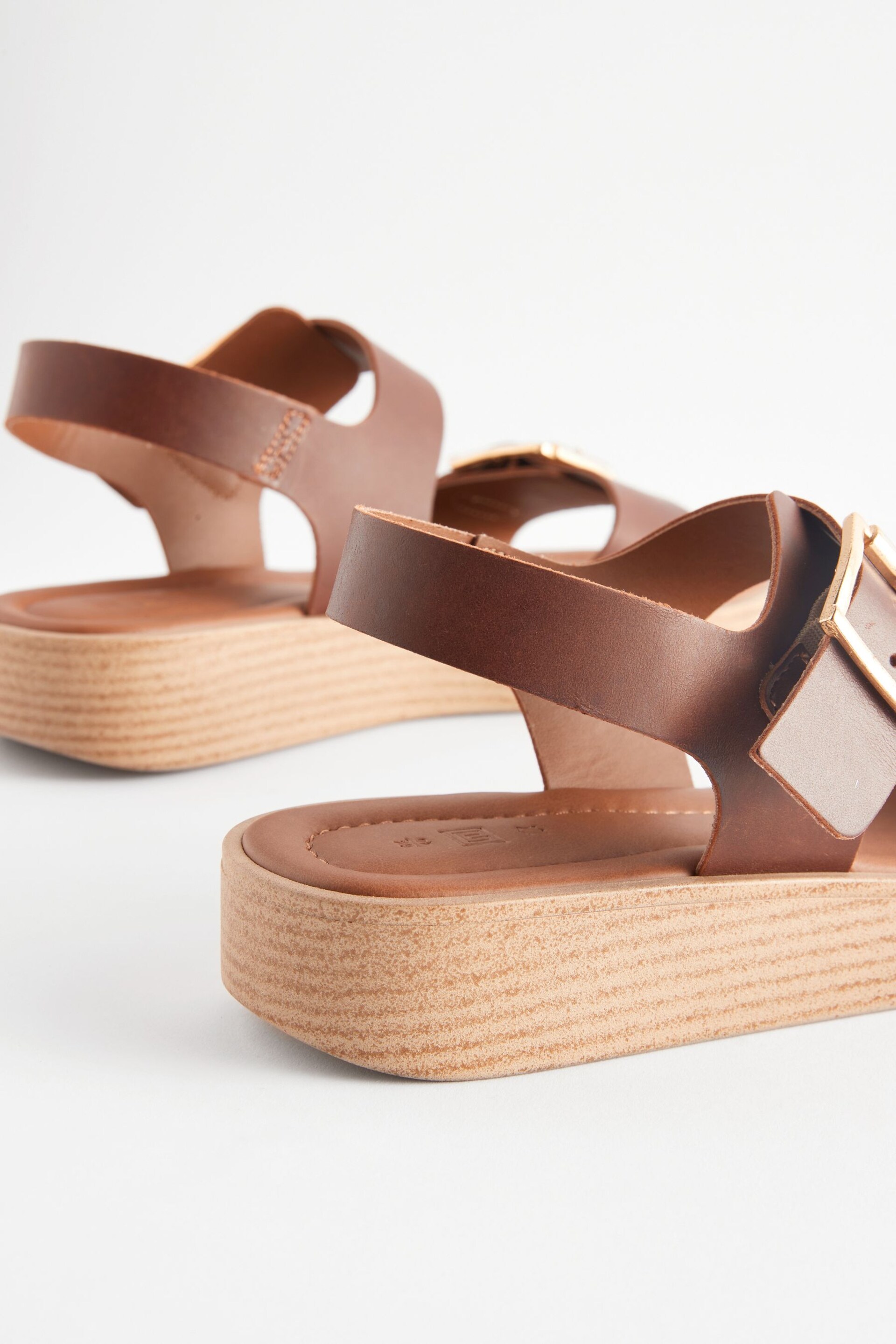 Tan Brown Regular/Wide Fit Buckle Flatform Sandals - Image 4 of 5