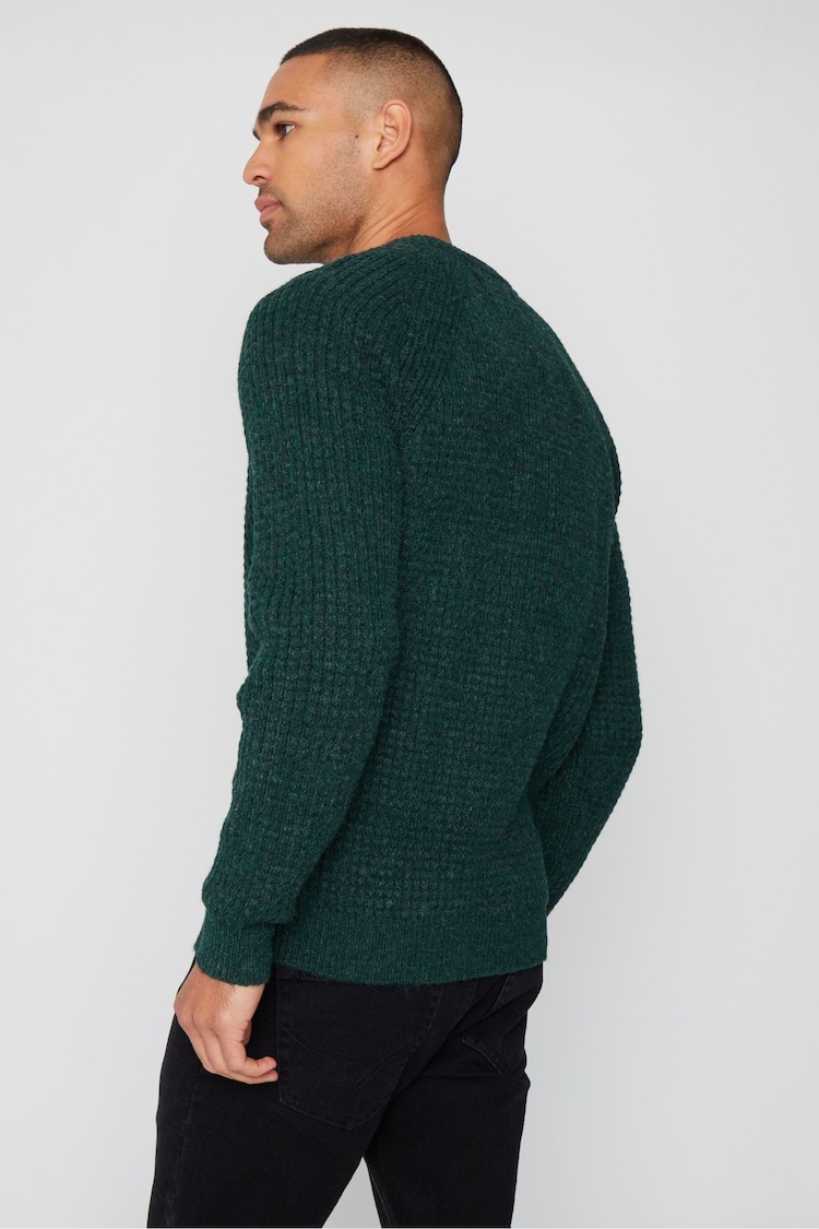 Threadbare Green Waffle Knit Crew Neck Jumper - Image 2 of 5