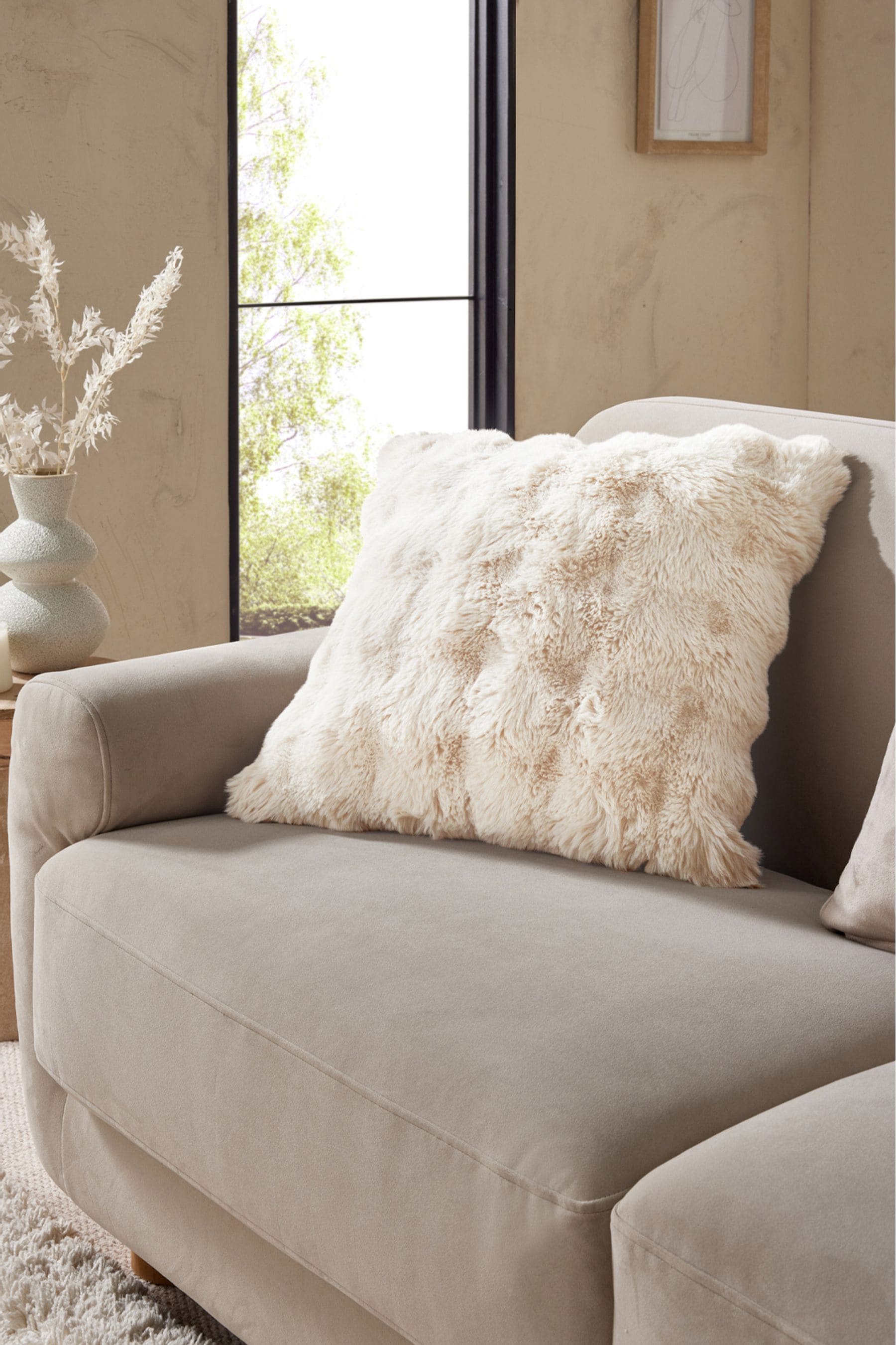 Buy Oyster 50 x 50cm Aspen Faux Fur Cushion from Next Oman
