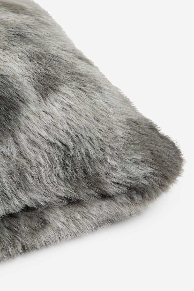 Charcoal Grey 59 x 59cm Loulou Faux Fur Cushion - Image 3 of 3