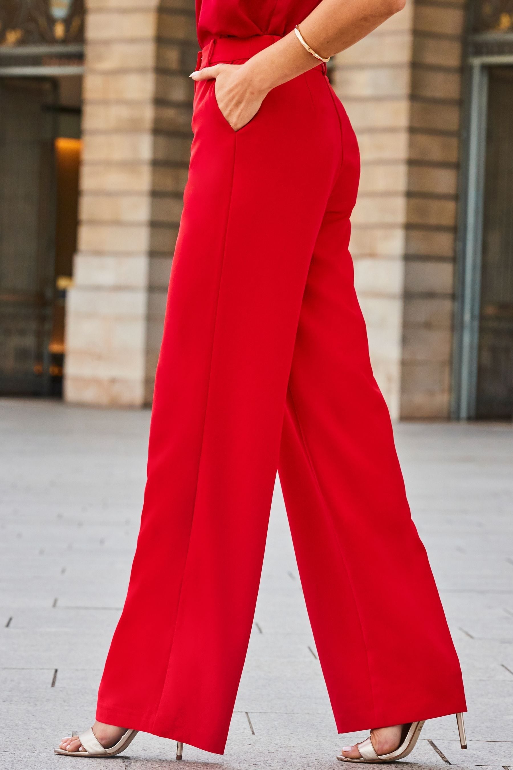 Buy Sosandar Red High Waisted Wide Leg Trousers from Next Luxembourg