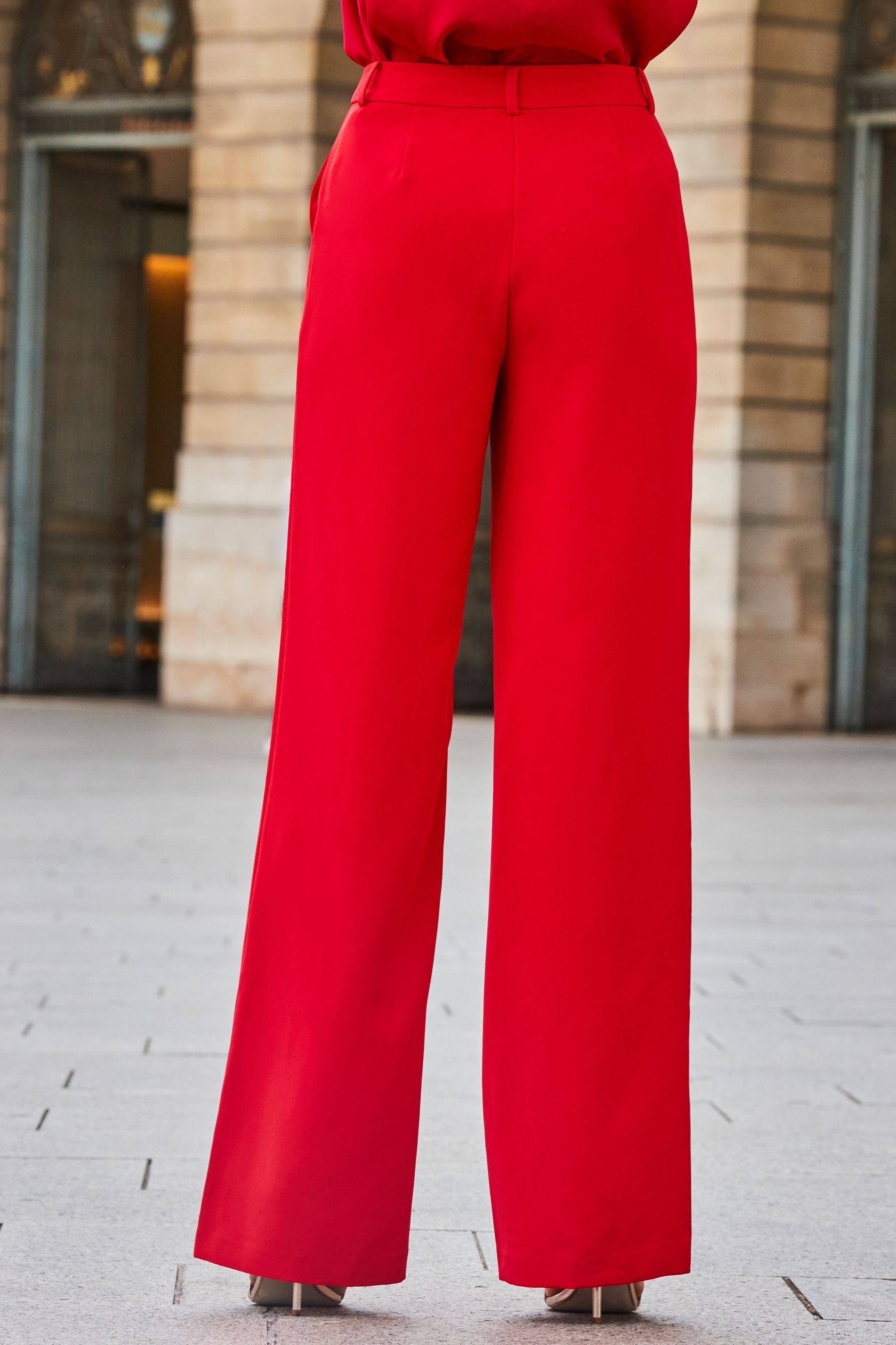 Red flowy trousers cheap