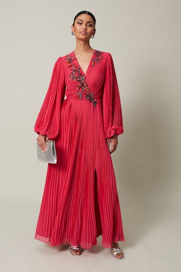 Phase Eight Pink Lillian Pleated Wrap Maxi Dress