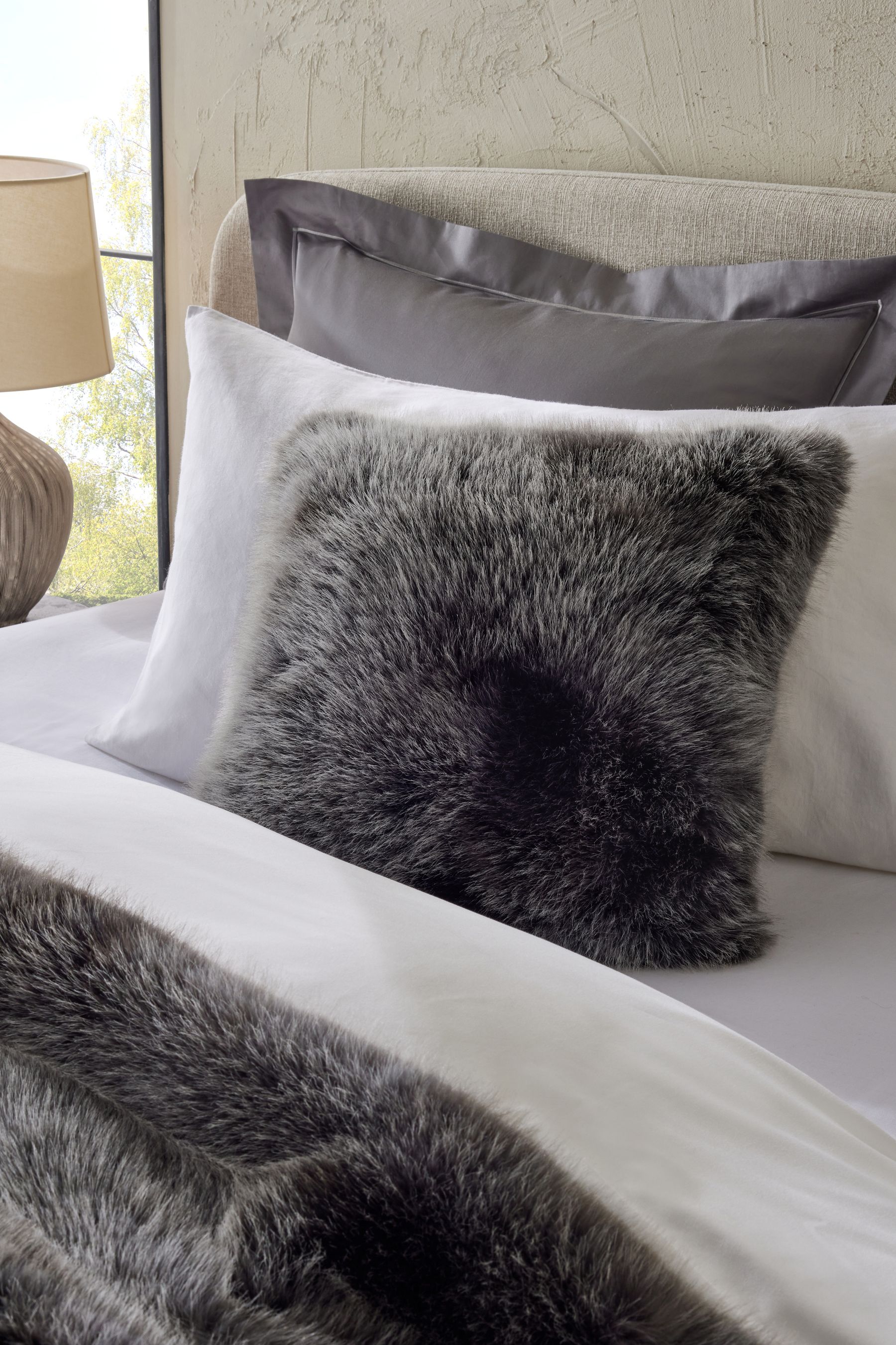 Grey faux fur pillow outlet