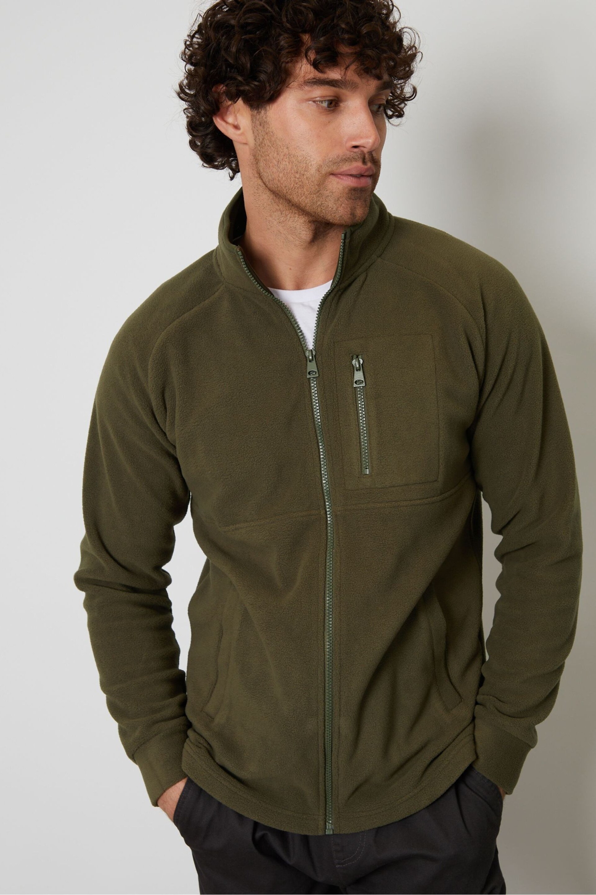 Threadbare Green Zip Up Microfleece Jacket - Image 1 of 4