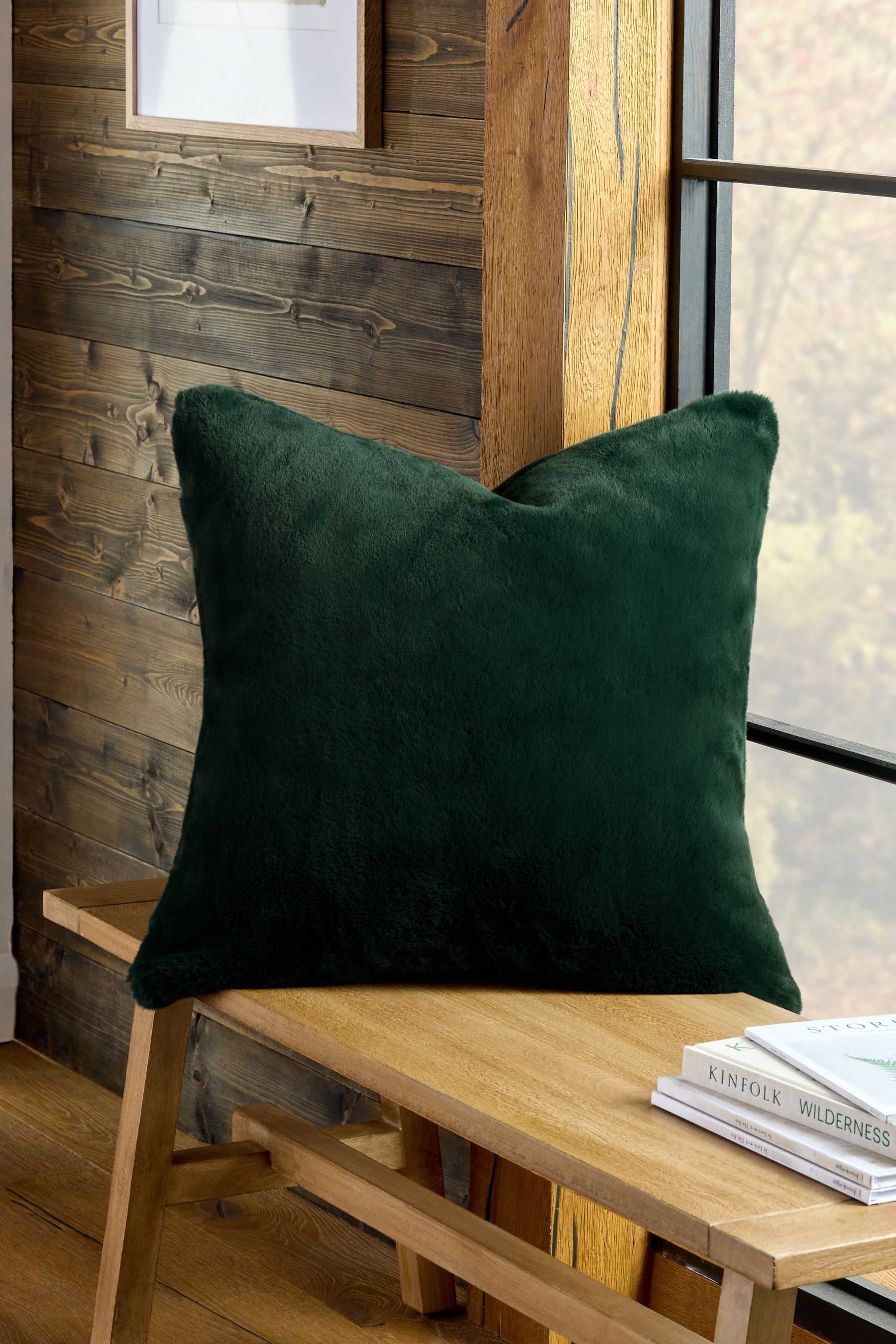 Buy Green 59 x 59cm Plush Faux Fur Cushion from Next Luxembourg