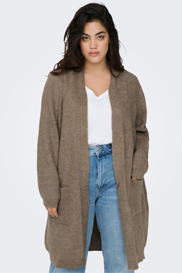 ONLY Curve Brown Pocket Detail Longline Soft Touch Cardigan