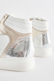 White/Gold Signature Leather High Top Trainers - Image 3 of 5