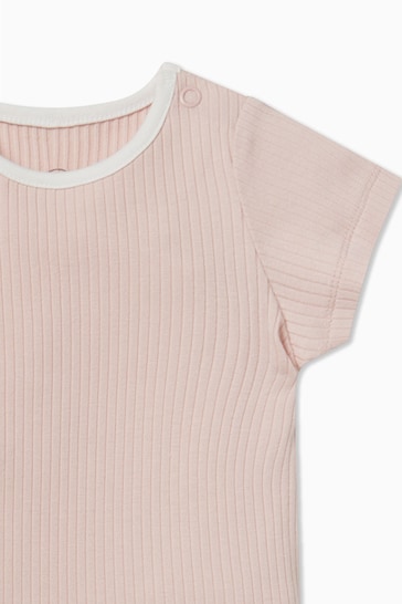 MORI Pink Organic Cotton Ribbed Short Sleeve T-Shirt