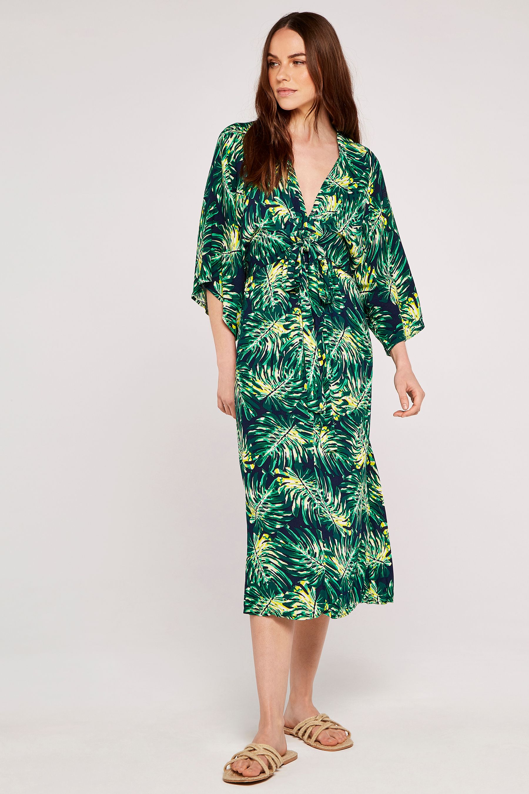 Buy Apricot Green Tropical Knot Front Kimono Dress from the Next UK online shop