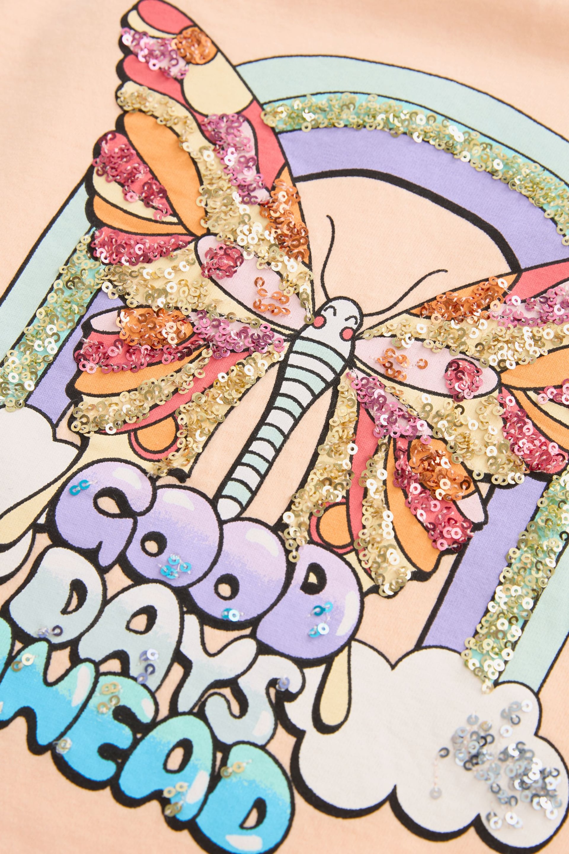 Apricot Orange Sequin Butterfly Graphic T-Shirt (3-16yrs) - Image 3 of 3