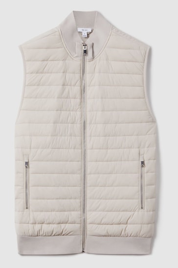 Reiss Stone Pluto Hybrid Quilt and Knit Zip-Through Gilet