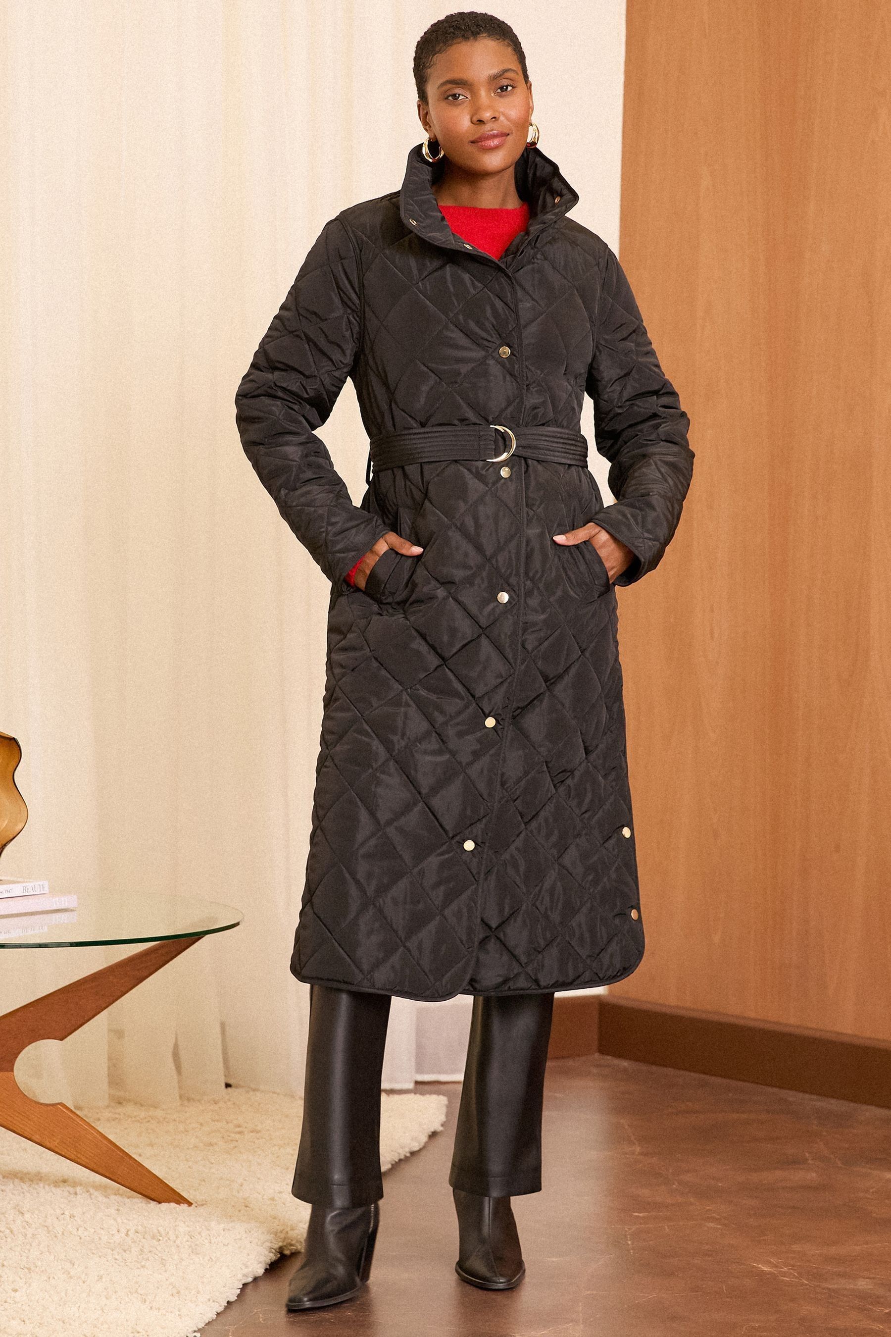 Knee length quilted coat sales