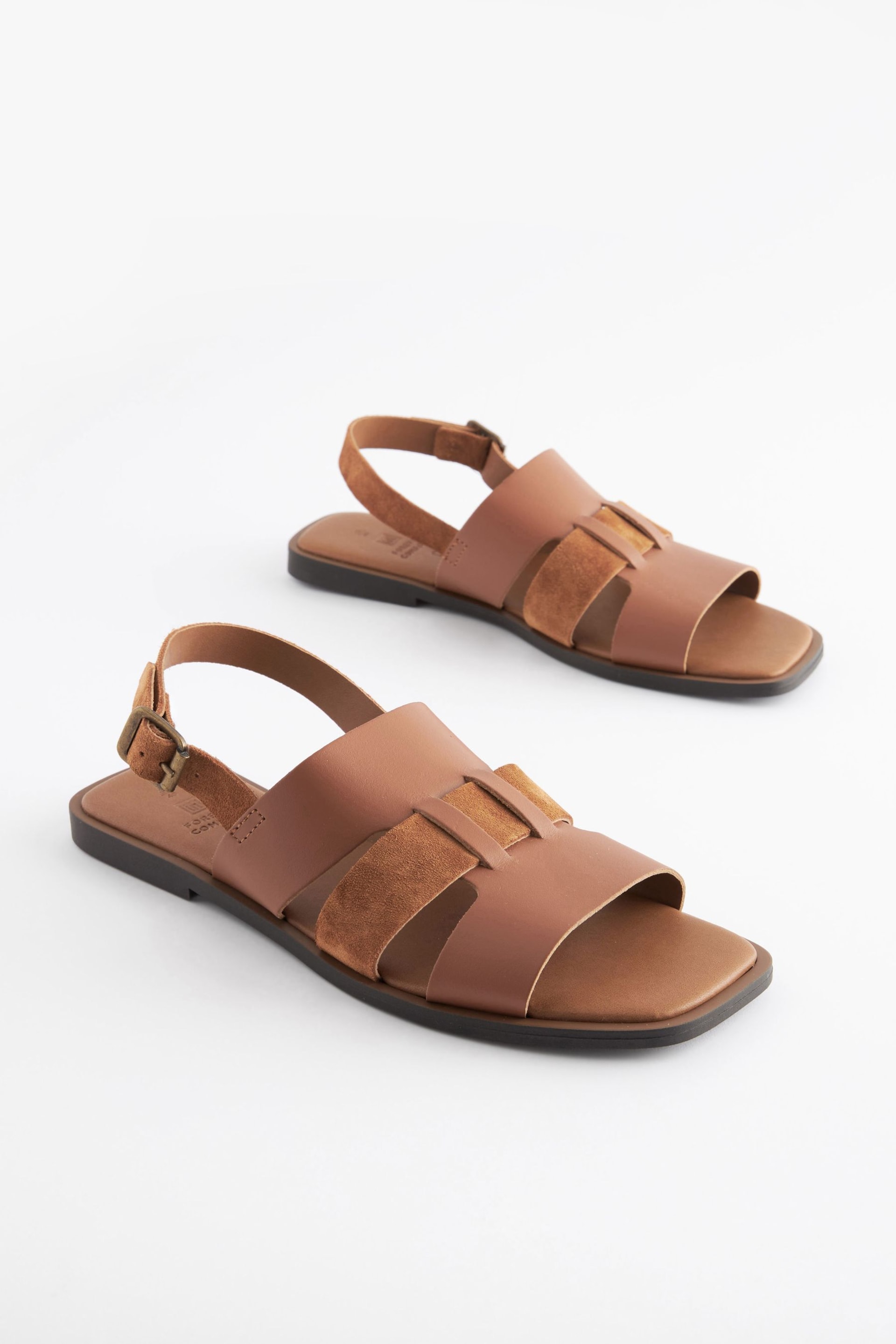 Tan Brown Extra Wide Fit Forever Comfort® Leather Slingback Sandals - Image 1 of 5