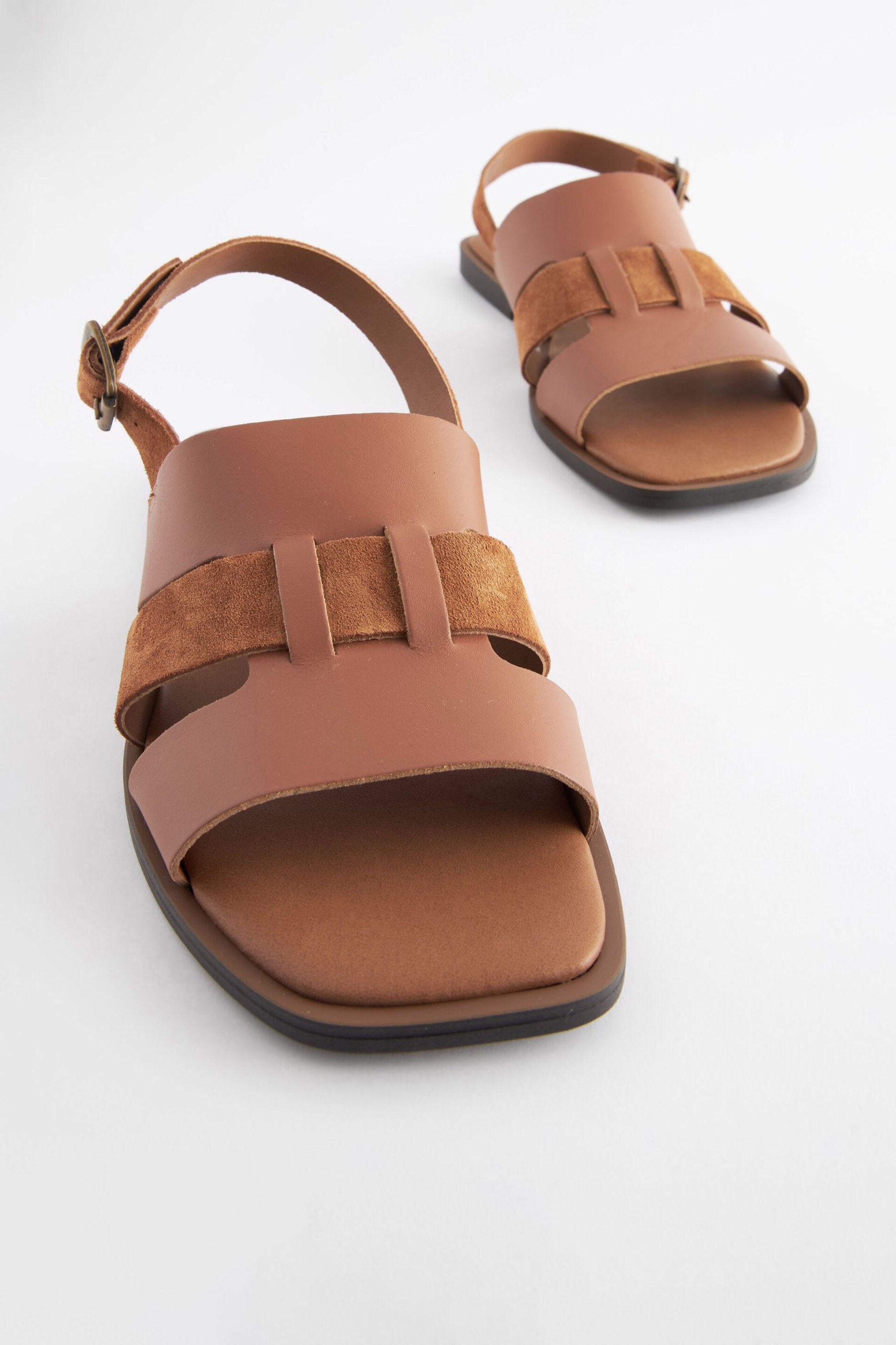Tan Brown Extra Wide Fit Forever Comfort® Leather Slingback Sandals - Image 3 of 5