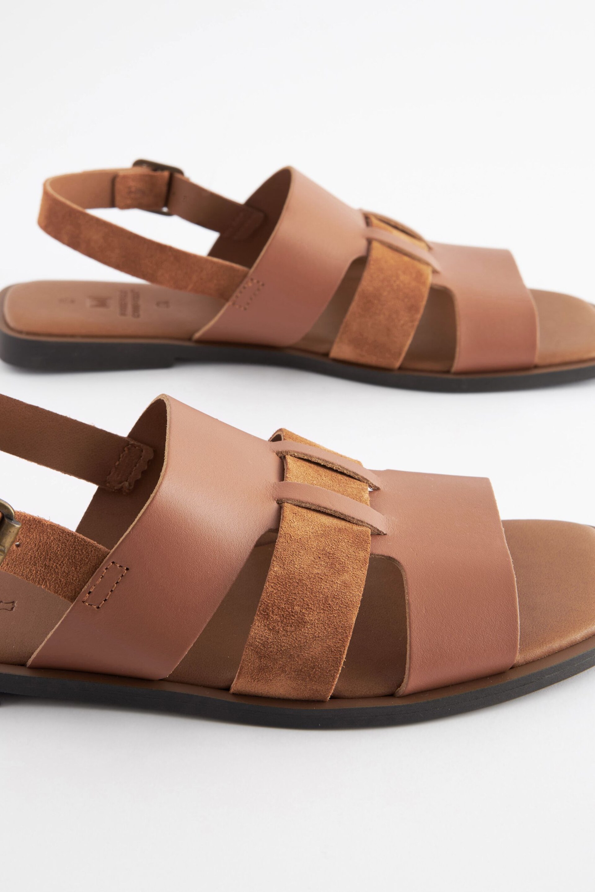 Tan Brown Extra Wide Fit Forever Comfort® Leather Slingback Sandals - Image 4 of 5