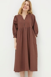 FatFace Brown Gingham Midi Dress - Image 2 of 7