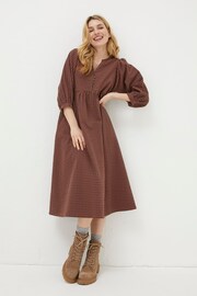 FatFace Brown Gingham Midi Dress - Image 4 of 7