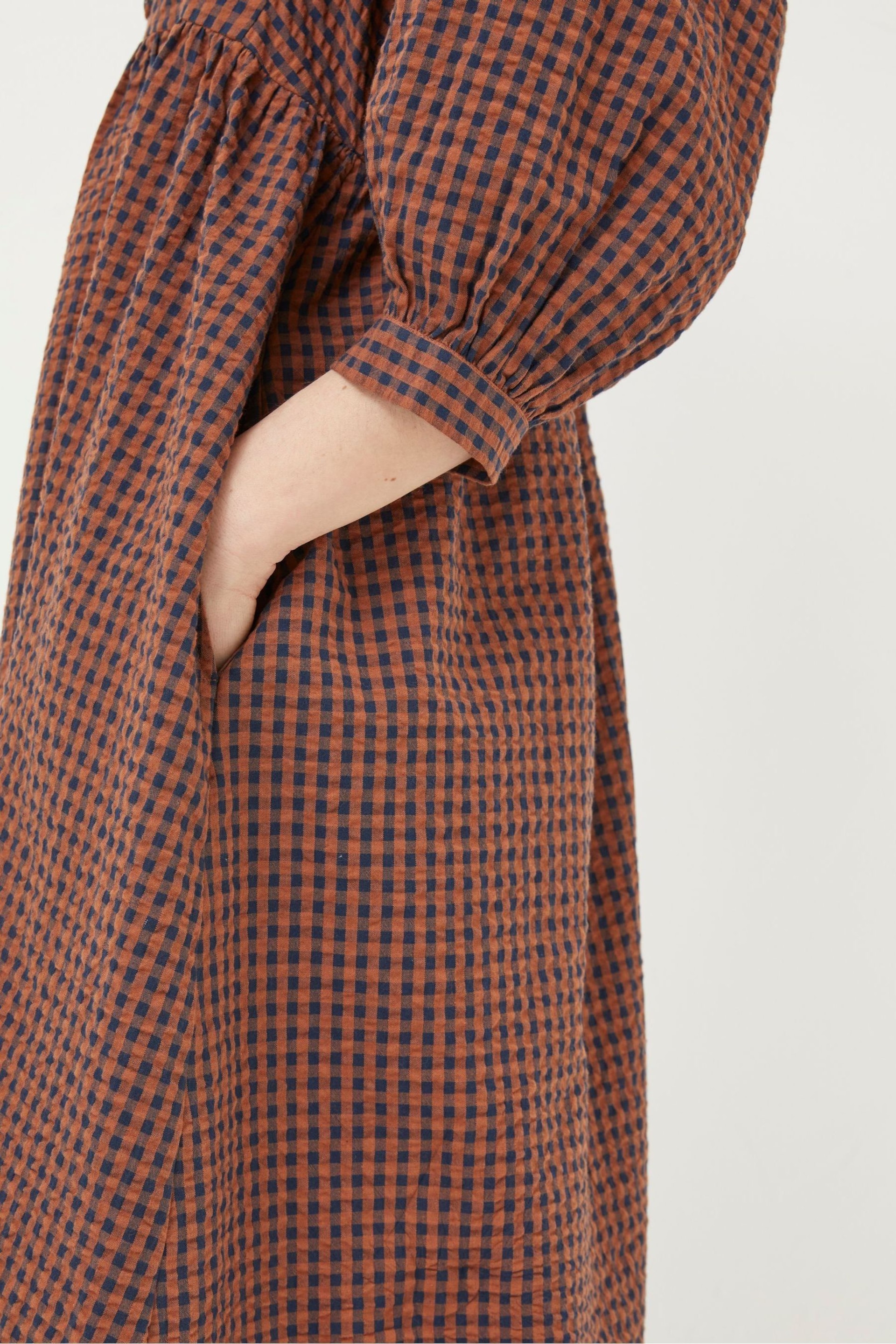 FatFace Brown Gingham Midi Dress - Image 5 of 7