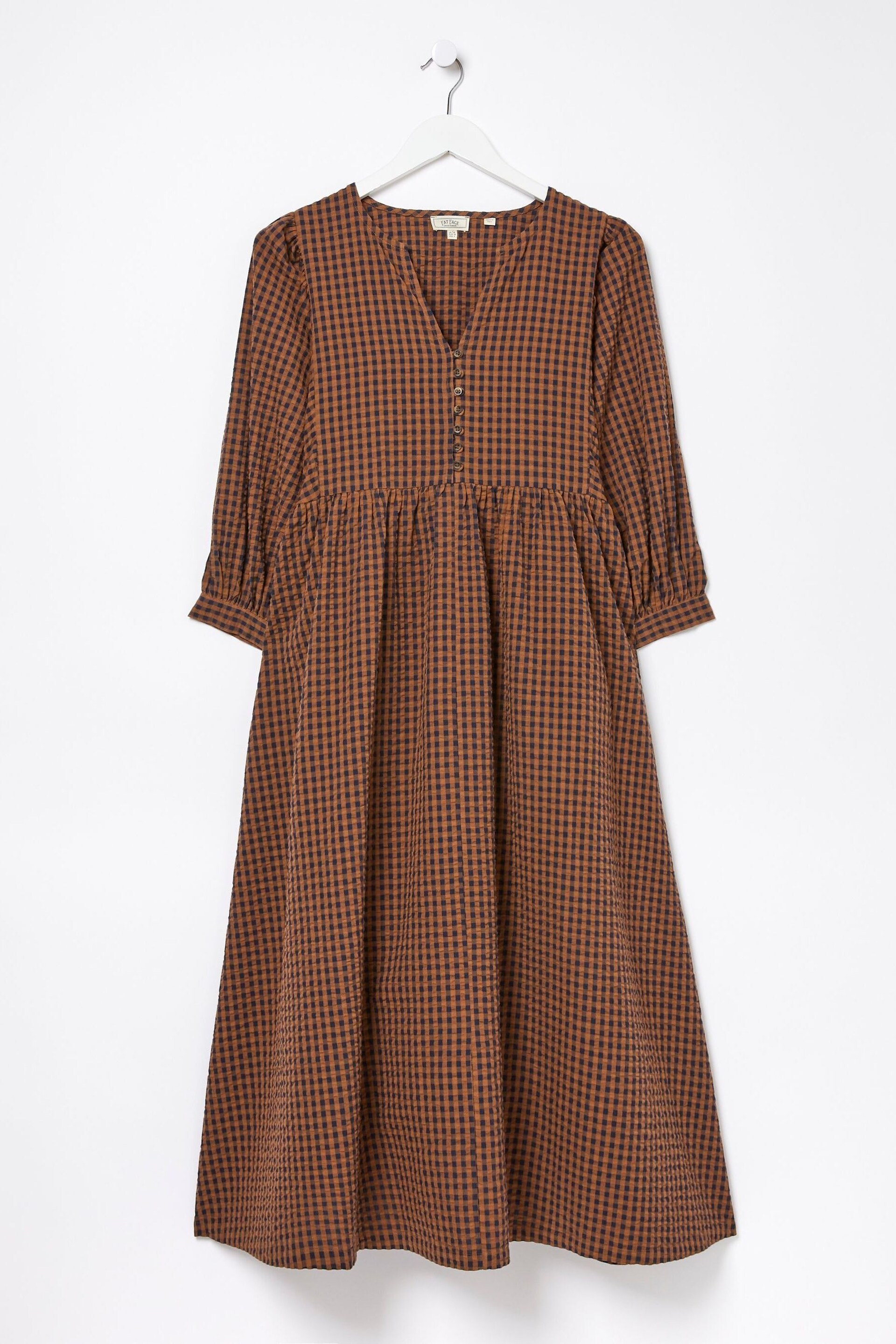 FatFace Brown Gingham Midi Dress - Image 7 of 7