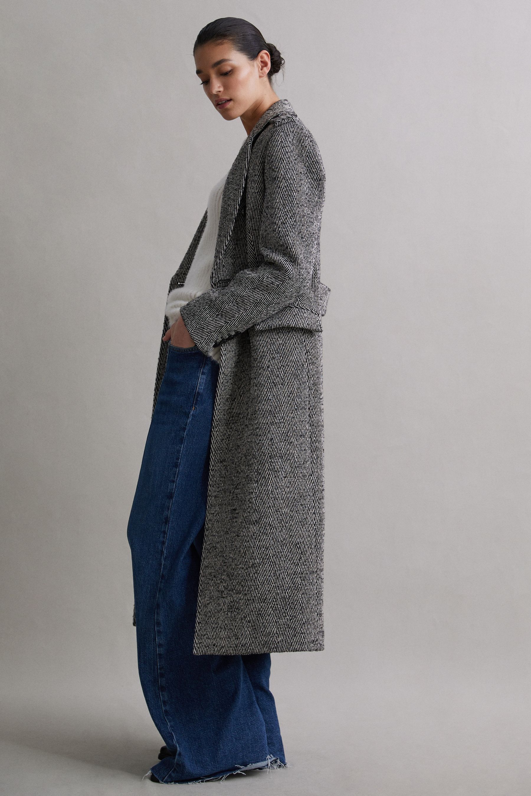 Buy Reiss Grey Jesse Wool Blend Herringbone Coat from Next Luxembourg