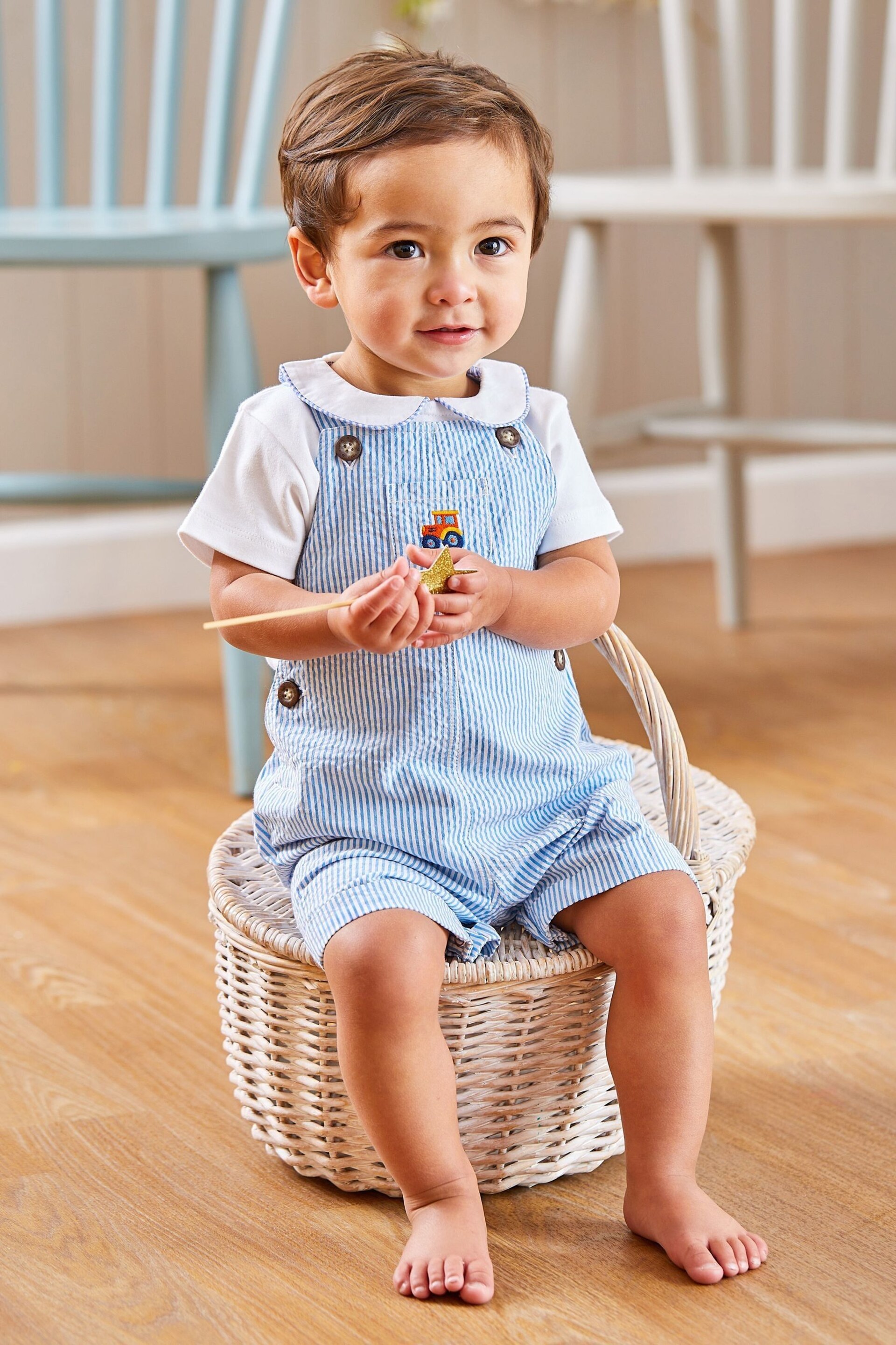 JoJo Maman Bébé White Woven Collar Bodysuit - Image 3 of 3