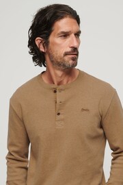 Superdry Brown Vintage Logo Embroidered Henley Top - Image 3 of 6