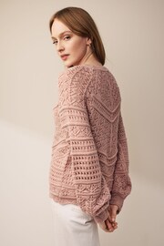 Blush Pink Crochet Crew Neck Long Sleeve Jumper - Image 3 of 6