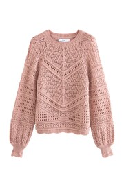 Blush Pink Crochet Crew Neck Long Sleeve Jumper - Image 5 of 6