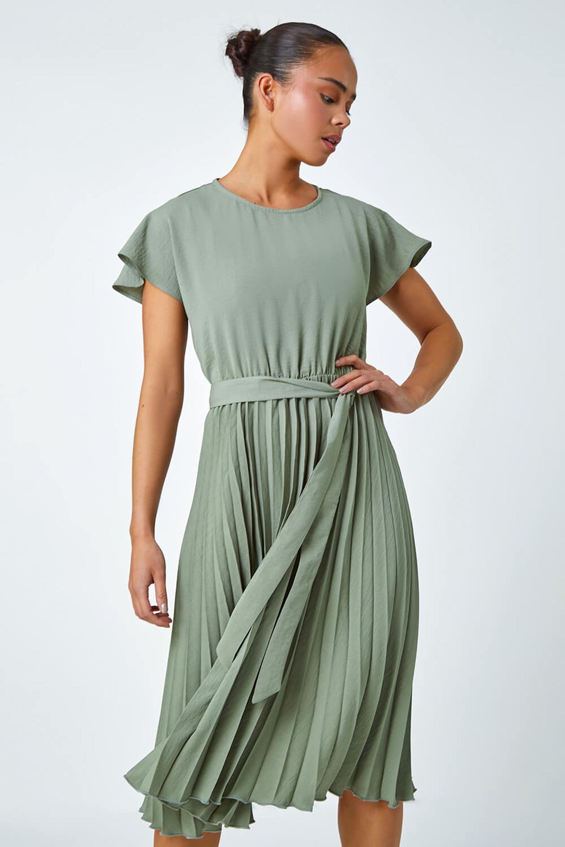 Buy Roman Green Plain Pleated Skirt Midi Dress from the Next UK online shop