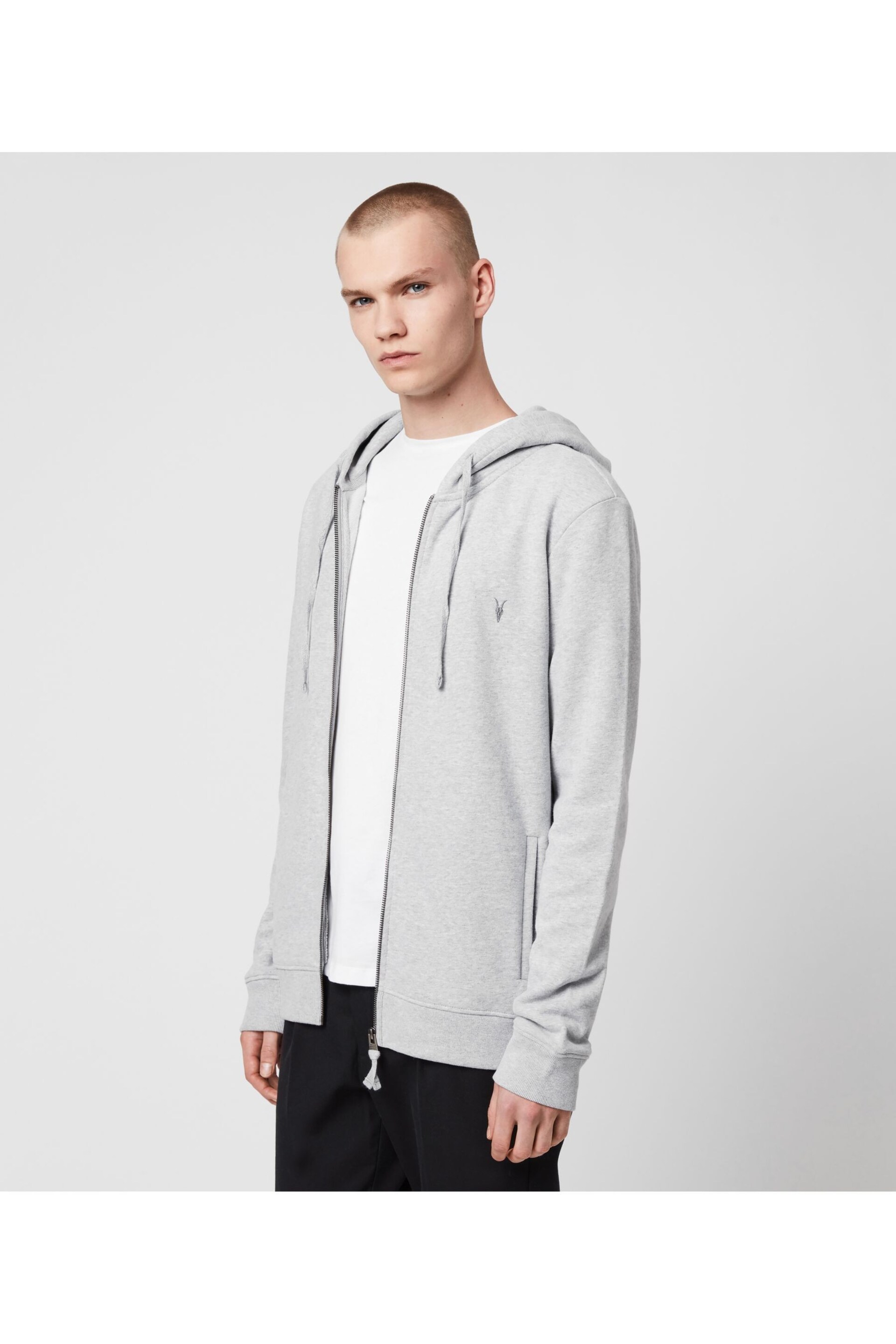 AllSaints Grey Raven Hoodie - Image 4 of 6