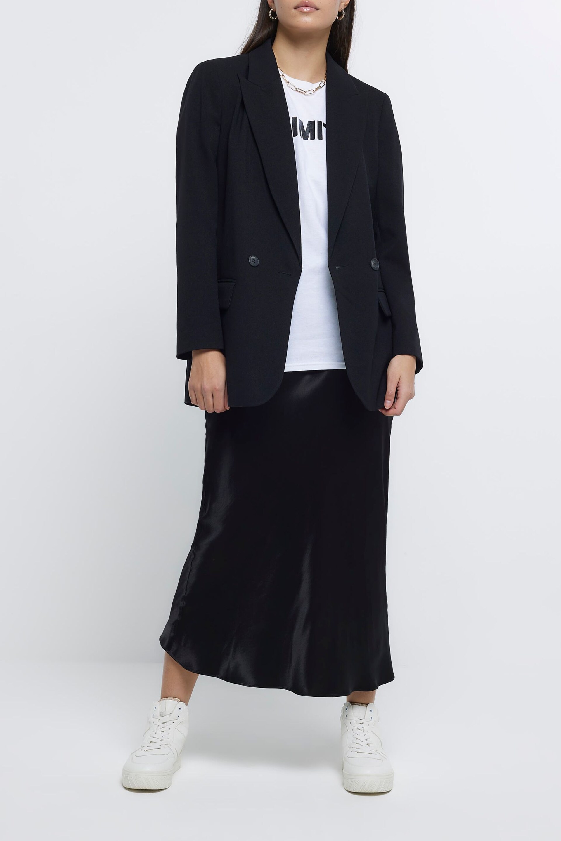 River Island Black Easy Bias Satin Maxi Skirt - Image 1 of 6