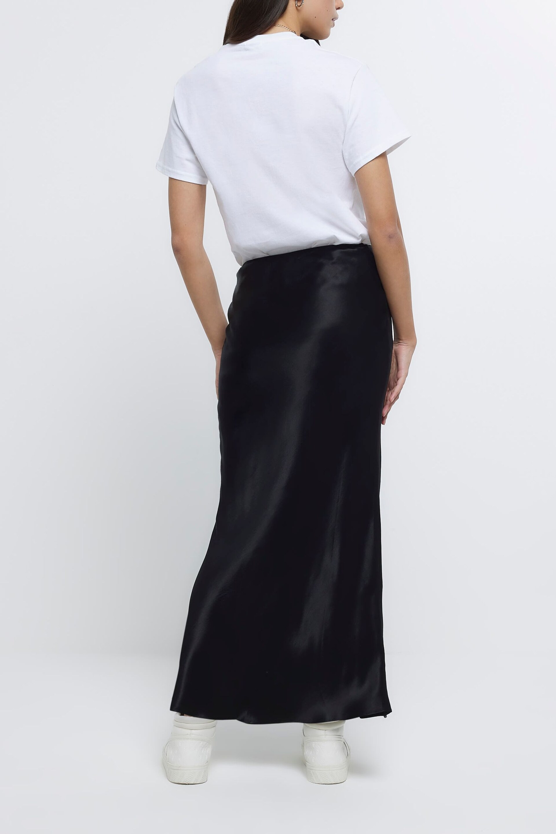 River Island Black Easy Bias Satin Maxi Skirt - Image 2 of 6