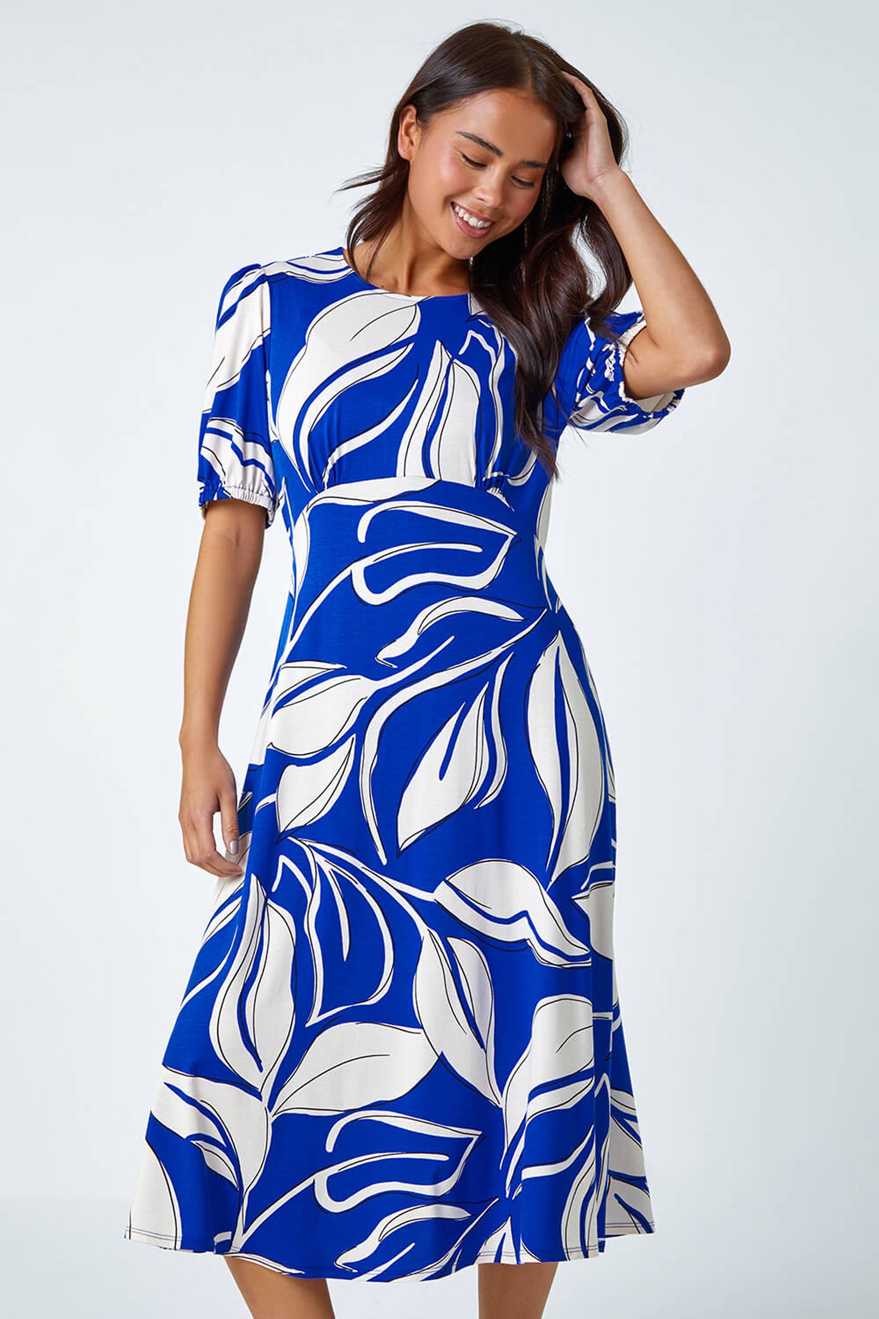 Buy Roman Blue Petite Leaf Stretch Midi Dress from the Next UK online shop