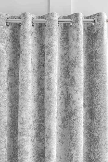 Catherine Lansfield Silver Crushed Velvet Eyelet Curtains