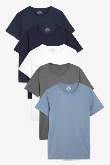 Navy Blue/Blue/White/Grey Marl/Blue Marl Slim T-Shirts 5 Pack