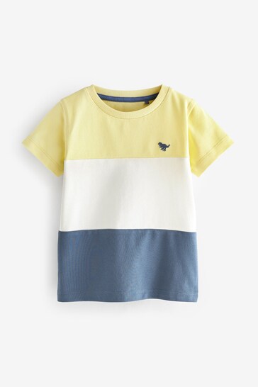 Blue & Yellow Pique Jersey Short Sleeve Colourblock T-Shirt (3mths-7yrs)