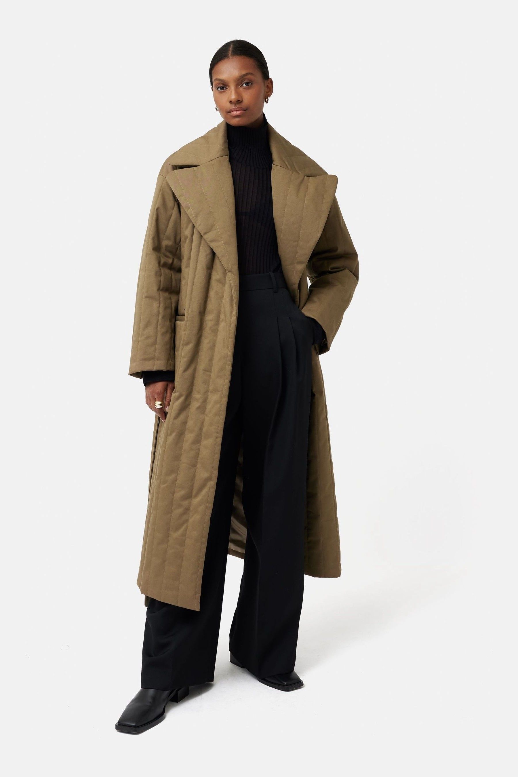 Jigsaw Green Freya Quilted Trench Coat
