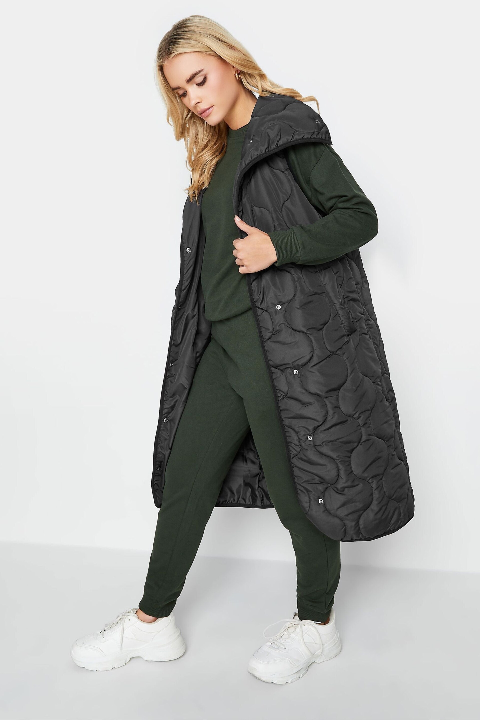 PixieGirl Petite Black Funnel Neck Quilt Gilet - Image 1 of 4