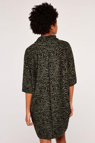 Apricot Khaki Green/Black Zebra Print Cocoon Dress