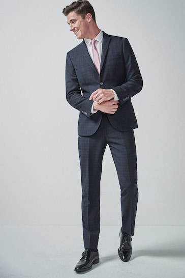 Navy Blue Tailored Check Suit: Trousers