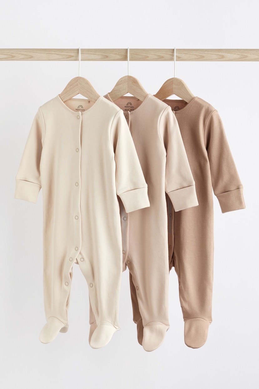 Beige Cotton Baby Sleepsuits 3 Pack (0-3yrs) - Image 1 of 8