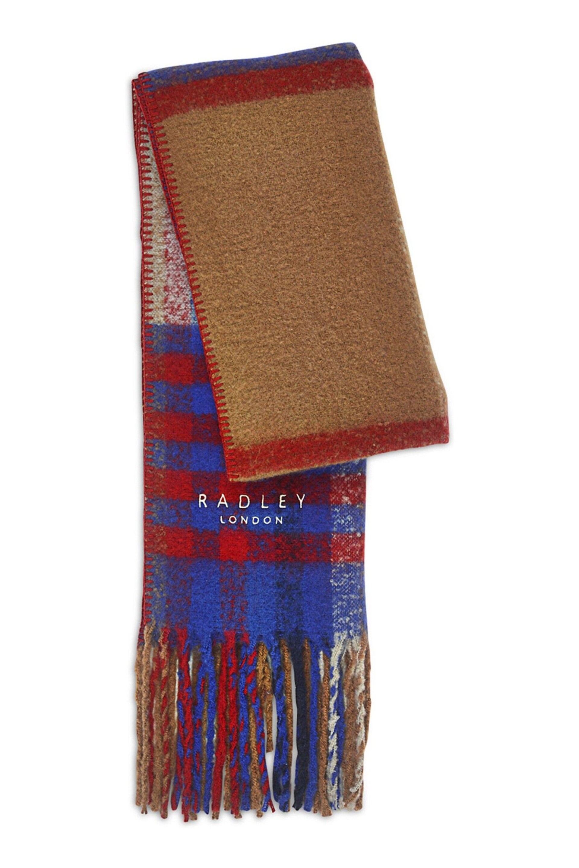 Radley Fluffy Check Brown Scarf - Image 1 of 2