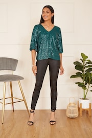 Yumi Green Sequin Top With Fluted Sleeve - Image 2 of 5