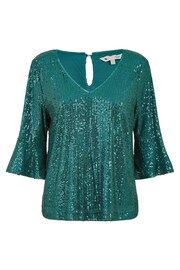 Yumi Green Sequin Top With Fluted Sleeve - Image 5 of 5