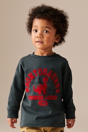 Charcoal Grey 100% Cotton Long Sleeve Varsity T-Shirt (3mths-7yrs) - Image 1 of 5