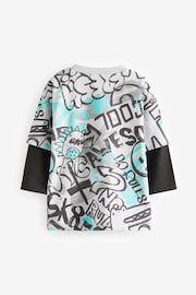 Grey/Blue Skate Sleeve Print Long Sleeve Graffiti 100% Cotton T-Shirt (3mths-7yrs) - Image 2 of 3