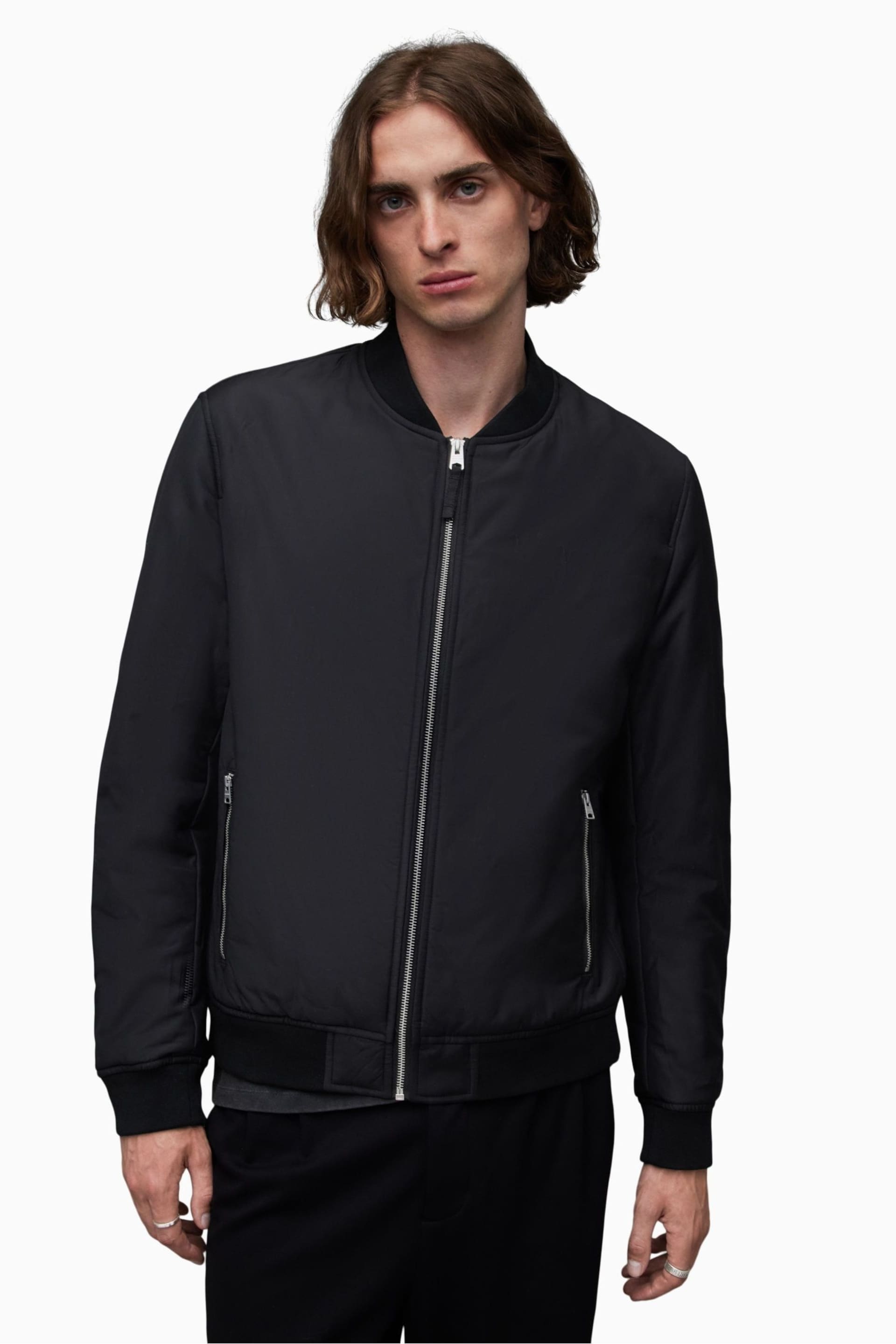 AllSaints Black Withrow Bomber Jacket - Image 1 of 7