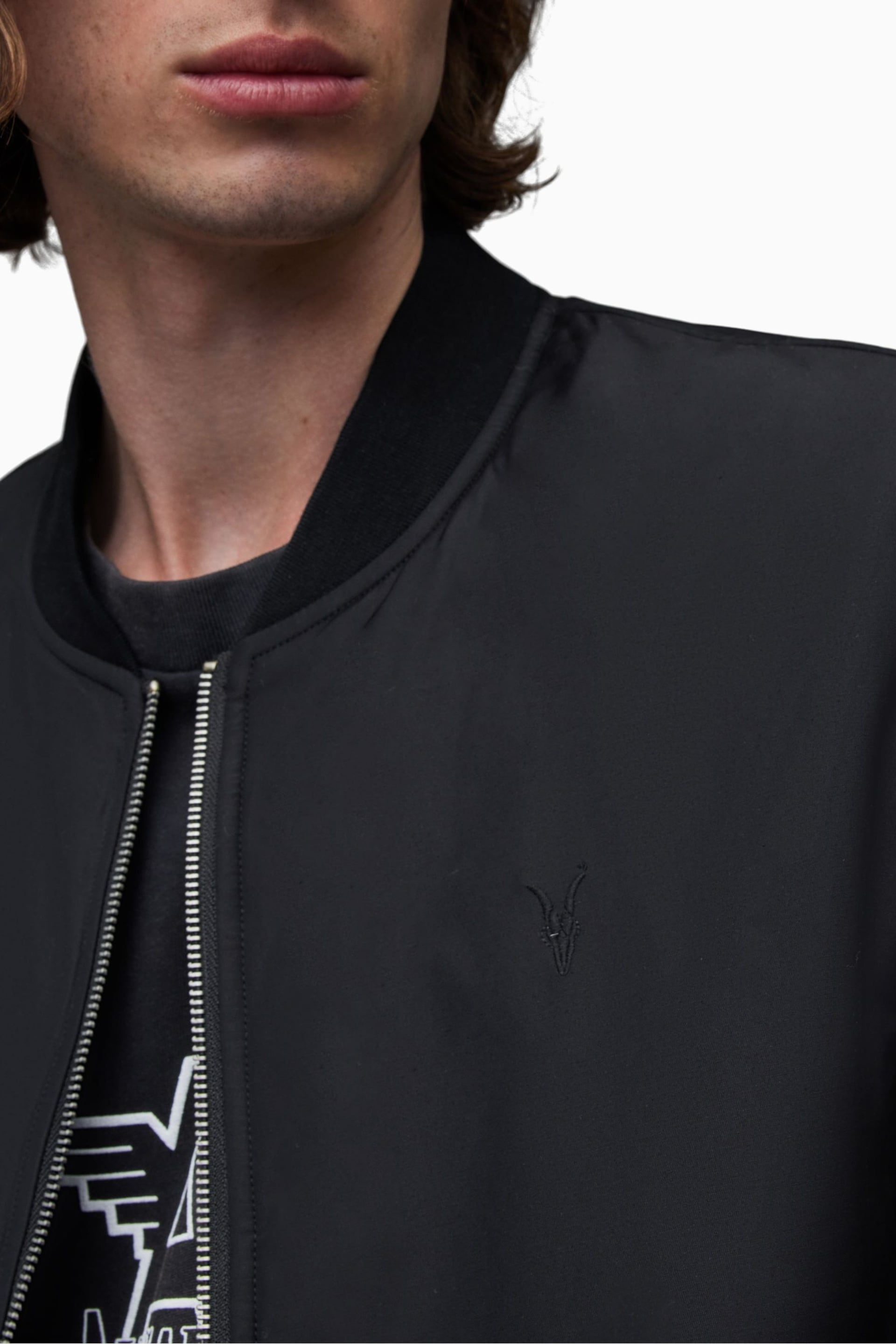 AllSaints Black Withrow Bomber Jacket - Image 6 of 7