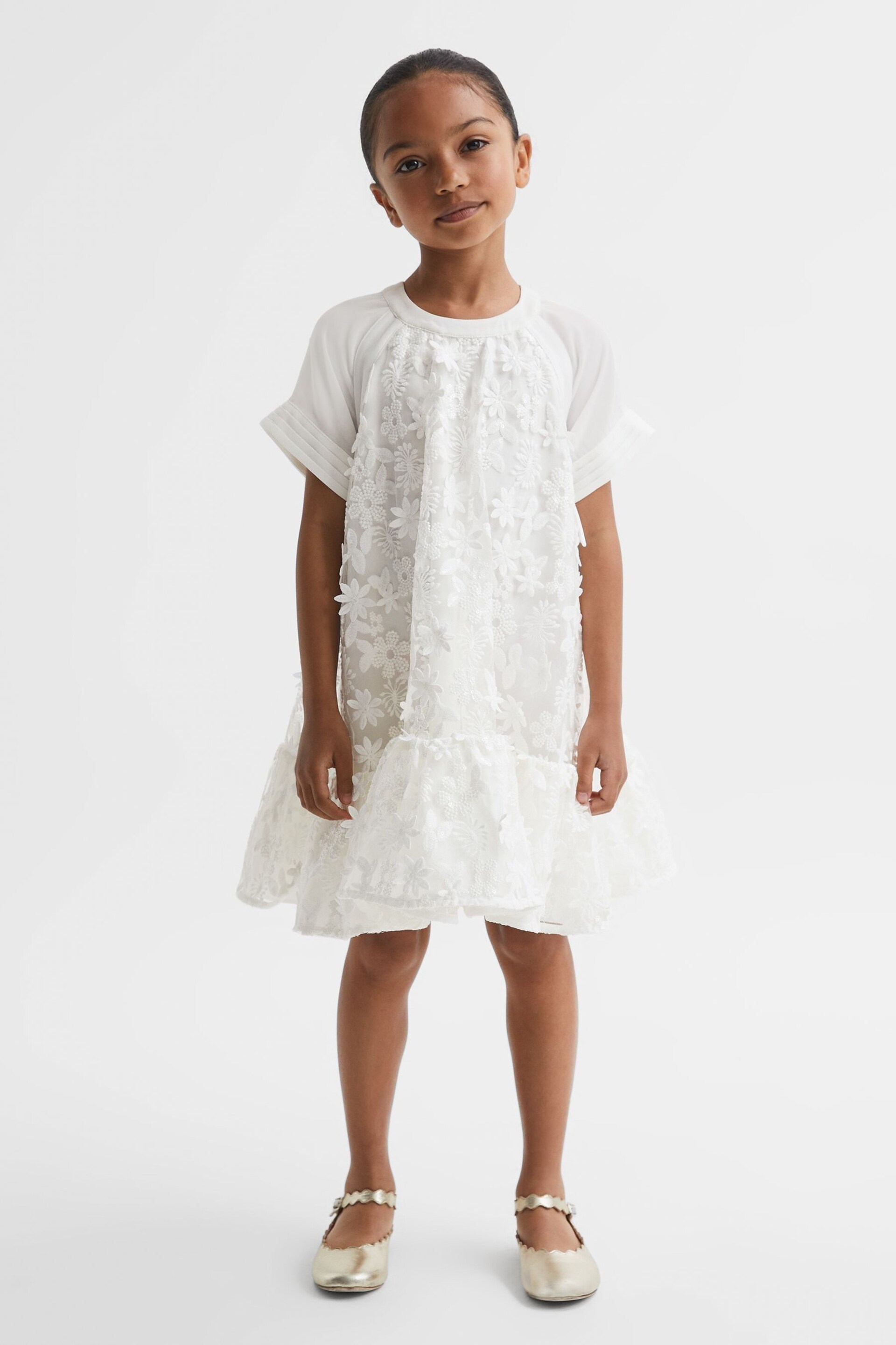 Reiss Ivory Theo Junior Embellished Flared Dress - Image 3 of 7